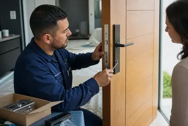 Chaveiro fazendo instalação de uma fechadura em Sete Lagoas.
